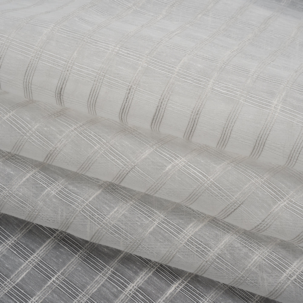 Double Wide Drapery Sheers Woven Fabric - Pebble Textured Checks - British Imported - Folded