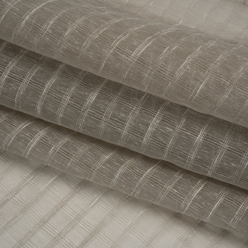 Double Wide Drapery Sheers Woven Fabric - Smoke Textured Checks - British Imported - Folded