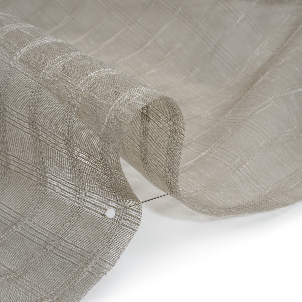 Double Wide Drapery Sheers Woven Fabric - Smoke Textured Checks - British Imported - Detail