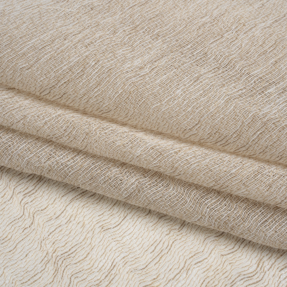 Wrinkled Look Loosely Woven Double Wide Drapery Sheers Fabric - Parchment - British Imported - Folded