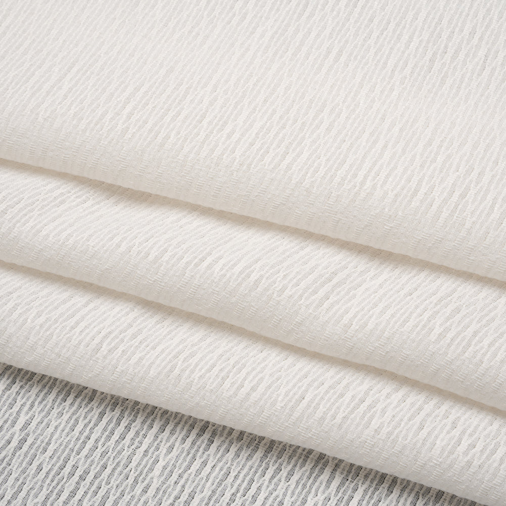 Corded Double Wide Drapery Sheers Fabric - Ecru Abstract Texture - British Imported Folded