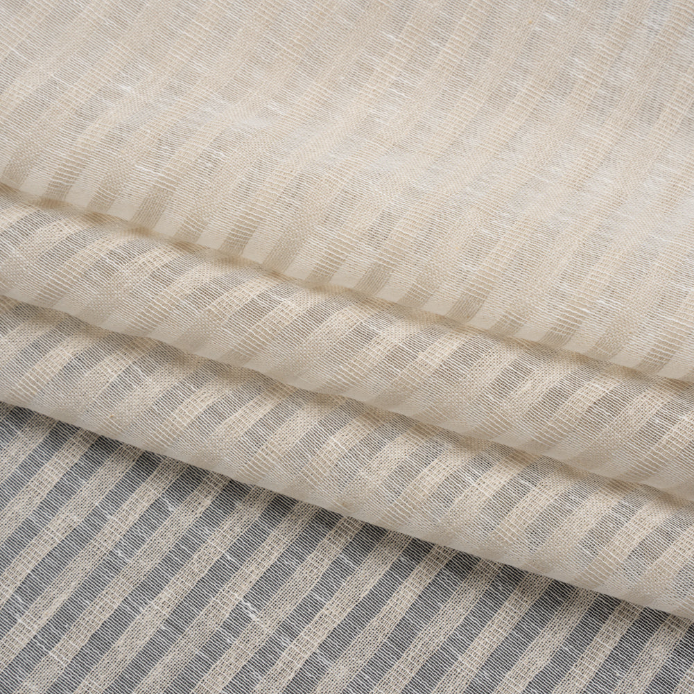 Slubbed Double Wide Drapery Sheers Woven - Putty Sheer Stripes - British Imported - Folded