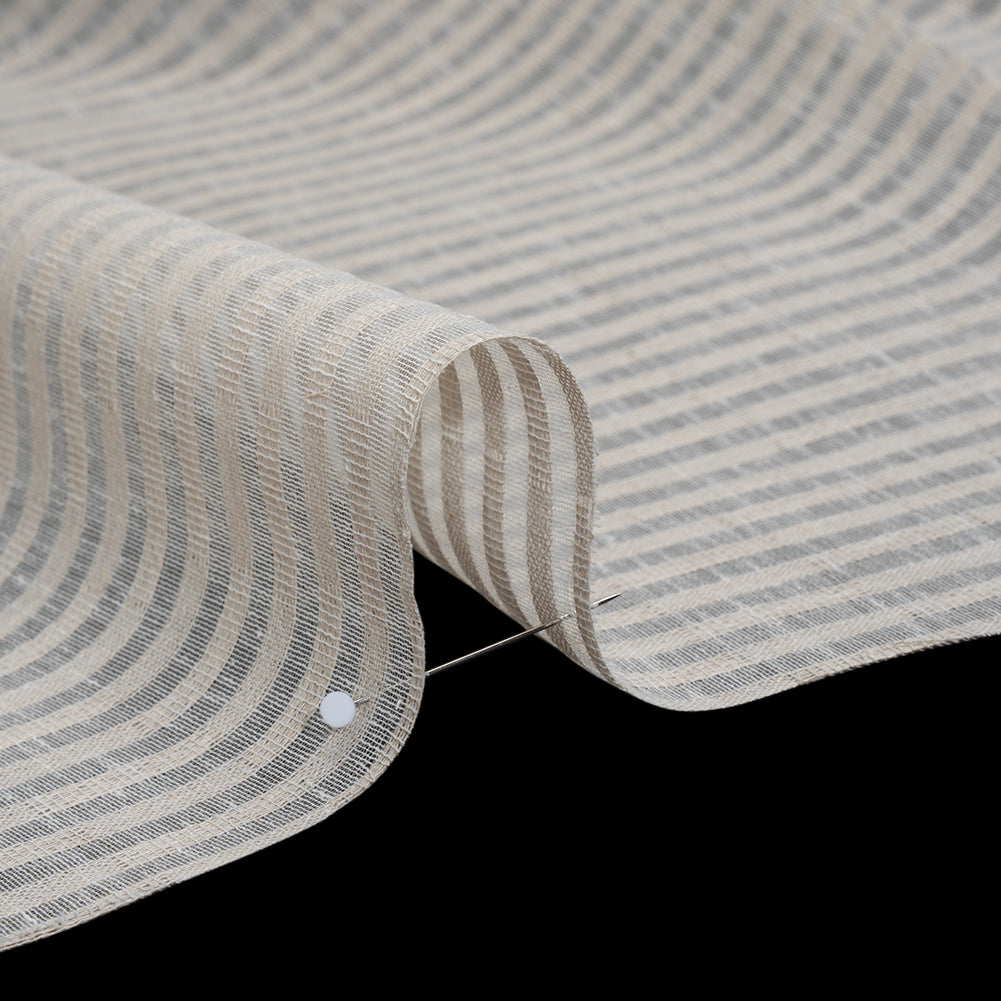 Slubbed Double Wide Drapery Sheers Woven - Putty Sheer Stripes - British Imported - Detail
