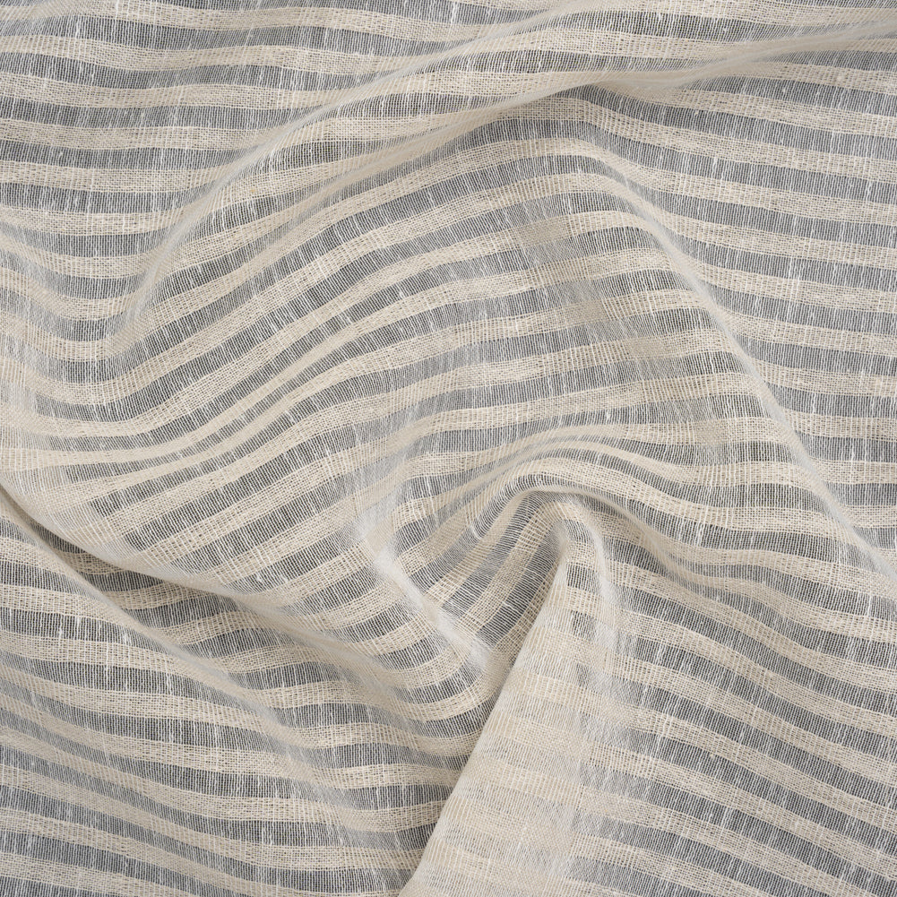 Slubbed Double Wide Drapery Sheers Woven - Putty Sheer Stripes - British Imported