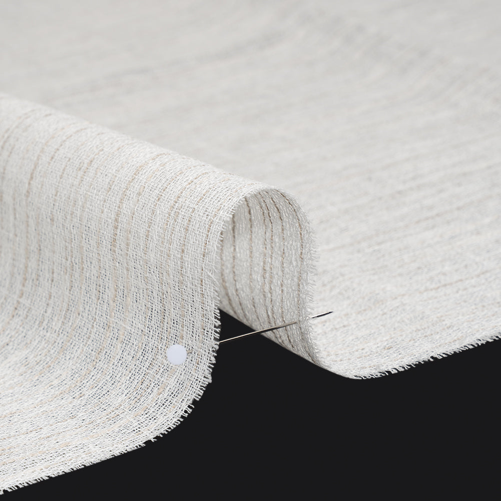 Creped Gauzy Double Wide Drapery Sheers Fabric - Driftwood Slubbed Stripes - British Imported Detail