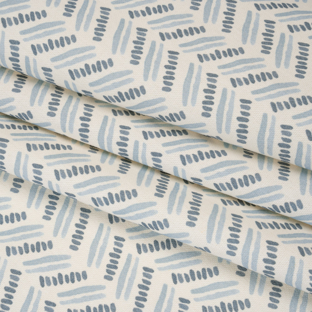 Cotton and Linen Canvas Print - Indigo Watercolor Herringbone Chevron - British Imported - Folded