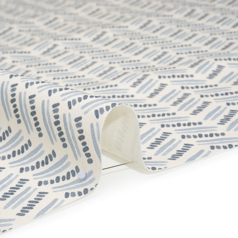 Cotton and Linen Canvas Print - Indigo Watercolor Herringbone Chevron - British Imported - Detail