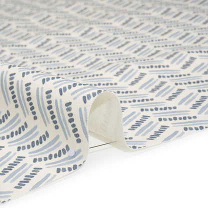 Cotton and Linen Canvas Print - Indigo Watercolor Herringbone Chevron - British Imported