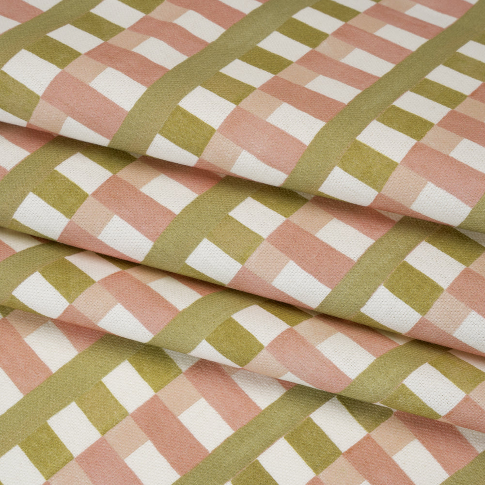 Cotton and Linen Canvas Print - Blossom Geometric Block Stripes - British Imported - Folded
