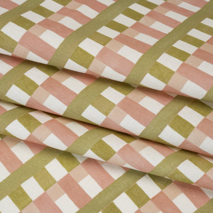 Cotton and Linen Canvas Print - Blossom Geometric Block Stripes - British Imported