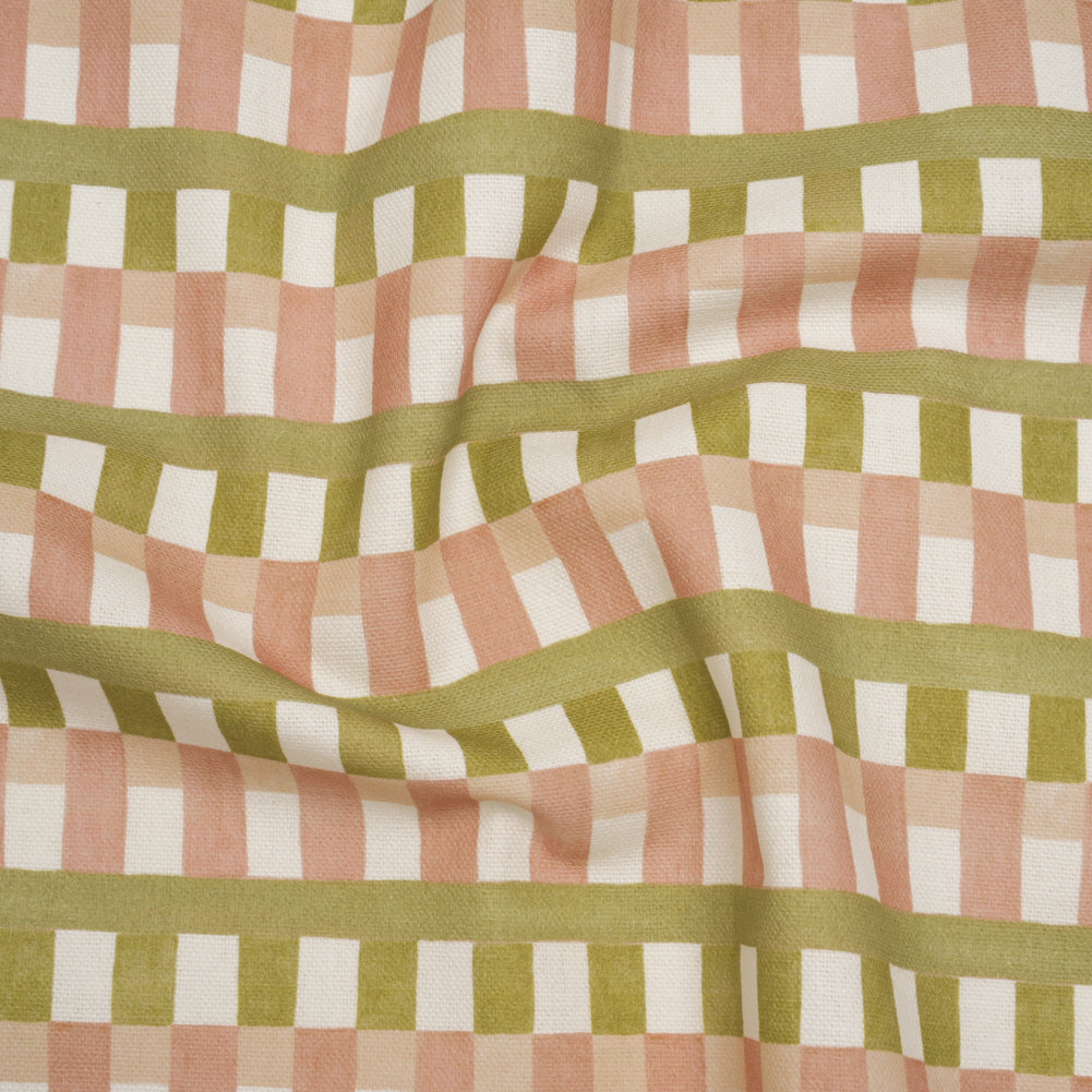 Cotton and Linen Canvas Print - Blossom Geometric Block Stripes - British Imported