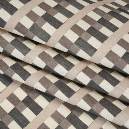 Cotton and Linen Canvas Print - Charcoal Geometric Block Stripes - British Imported