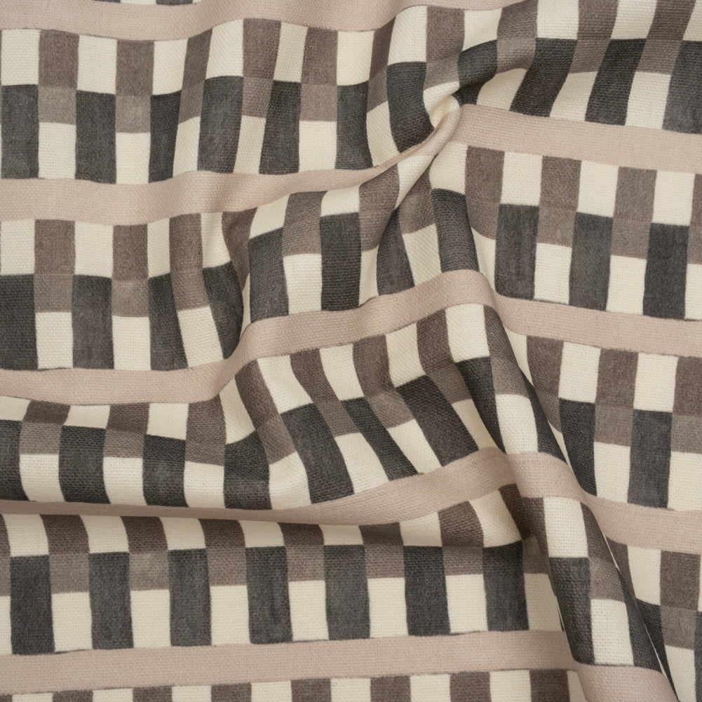 Cotton and Linen Canvas Print - Charcoal Geometric Block Stripes - British Imported