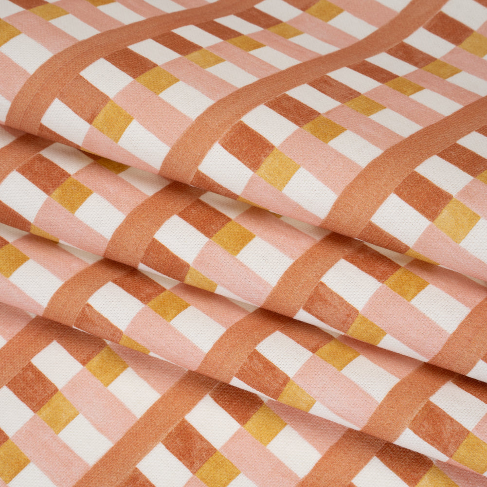 Cotton and Linen Canvas Print - Clay Geometric Block Stripes - British Imported Folded