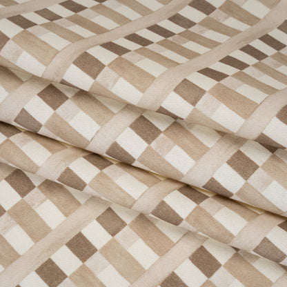Cotton and Linen Canvas Print - Natural Geometric Block Stripes - British Imported