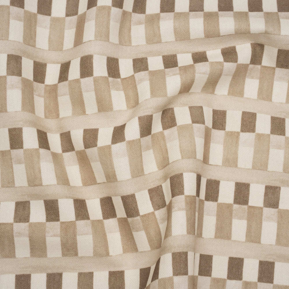 Cotton and Linen Canvas Print - Natural Geometric Block Stripes - British Imported