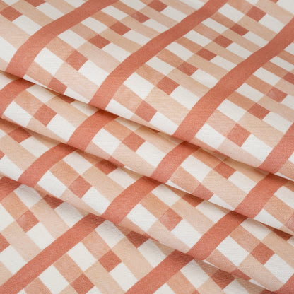 Cotton and Linen Canvas Print - Raspberry Geometric Block Stripes - British Imported