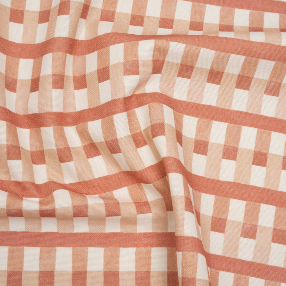 Cotton and Linen Canvas Print - Raspberry Geometric Block Stripes - British Imported