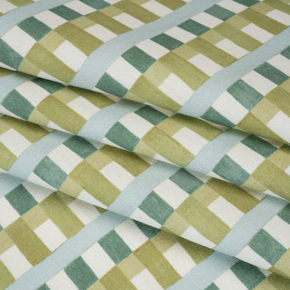Cotton and Linen Canvas Print - Teal Geometric Block Stripes - British Imported