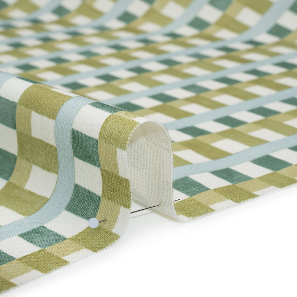 Cotton and Linen Canvas Print - Teal Geometric Block Stripes - British Imported - Detail
