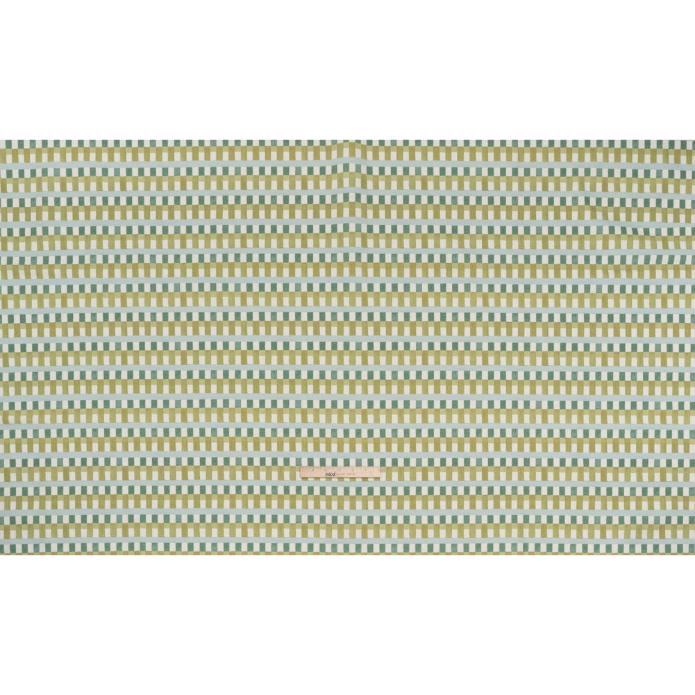 Cotton and Linen Canvas Print - Teal Geometric Block Stripes - British Imported - Full