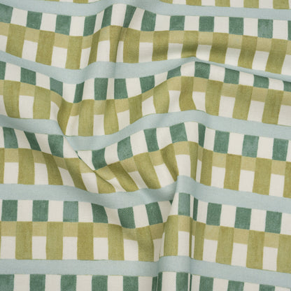 Cotton and Linen Canvas Print - Teal Geometric Block Stripes - British Imported