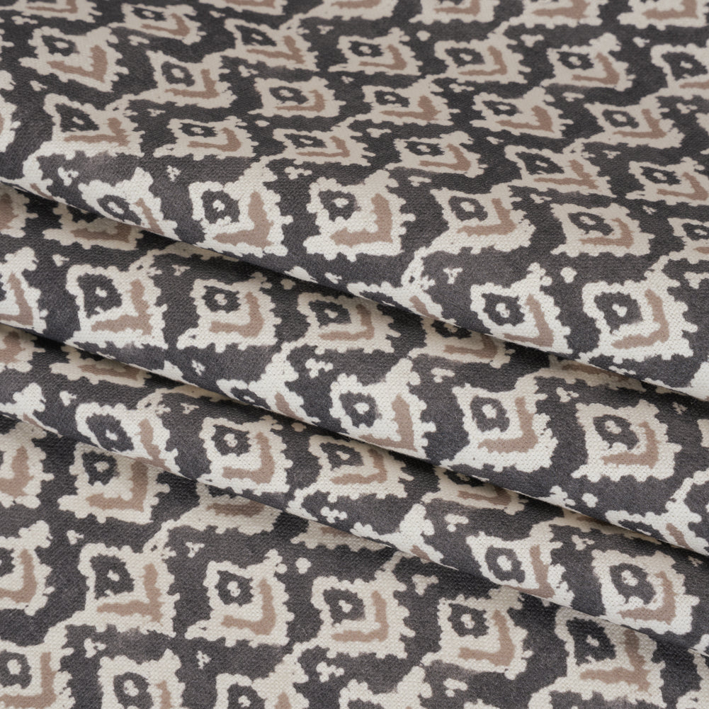 Cotton and Linen Canvas Print - Charcoal Rows of Diamonds - British Imported Folded