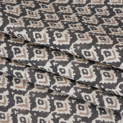 Cotton and Linen Canvas Print - Charcoal Rows of Diamonds - British Imported Folded