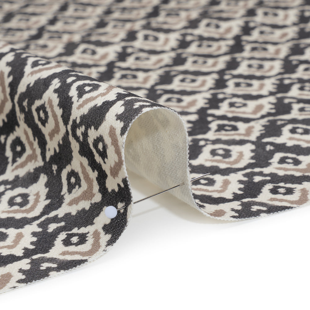 Cotton and Linen Canvas Print - Charcoal Rows of Diamonds - British Imported Detail
