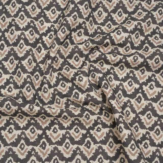Cotton and Linen Canvas Print - Charcoal Rows of Diamonds - British Imported