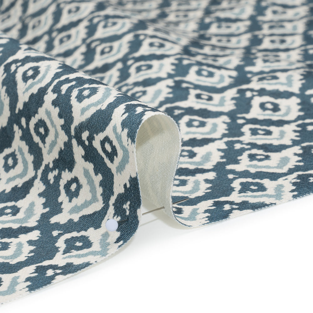 Cotton and Linen Canvas Print - Indigo Rows of Diamonds - British Imported - Detail
