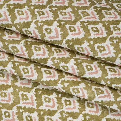 Cotton and Linen Canvas Print - Olive Rows of Diamonds - British Imported
