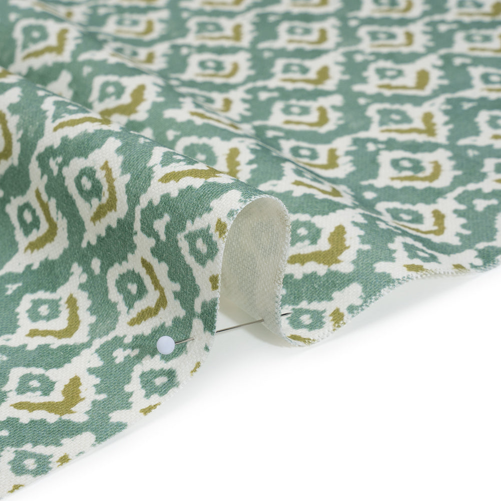 Cotton and Linen Canvas Print - Teal Rows of Diamonds - British Imported - Detail