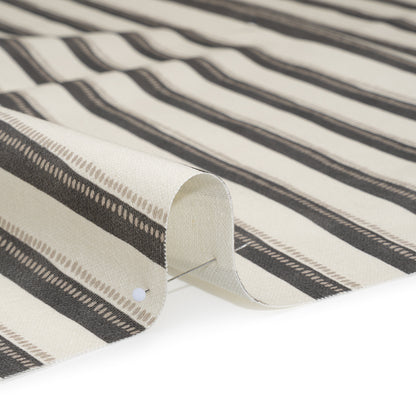 Cotton and Linen Canvas Print - Charcoal Stripes and Dots - British Imported