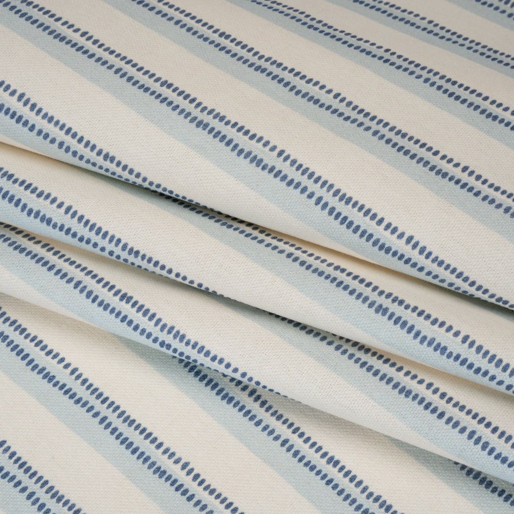 Cotton and Linen Canvas Print - Indigo Stripes and Dots - British Imported - Folded