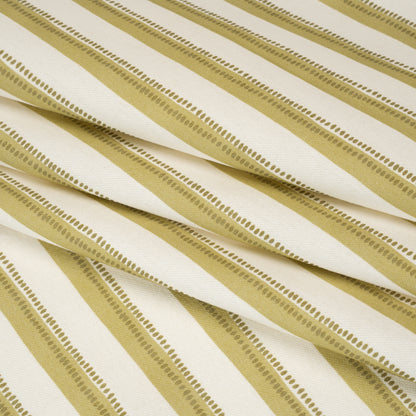 Cotton and Linen Canvas Print - Olive Stripes and Dots - British Imported