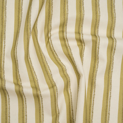 Cotton and Linen Canvas Print - Olive Stripes and Dots - British Imported