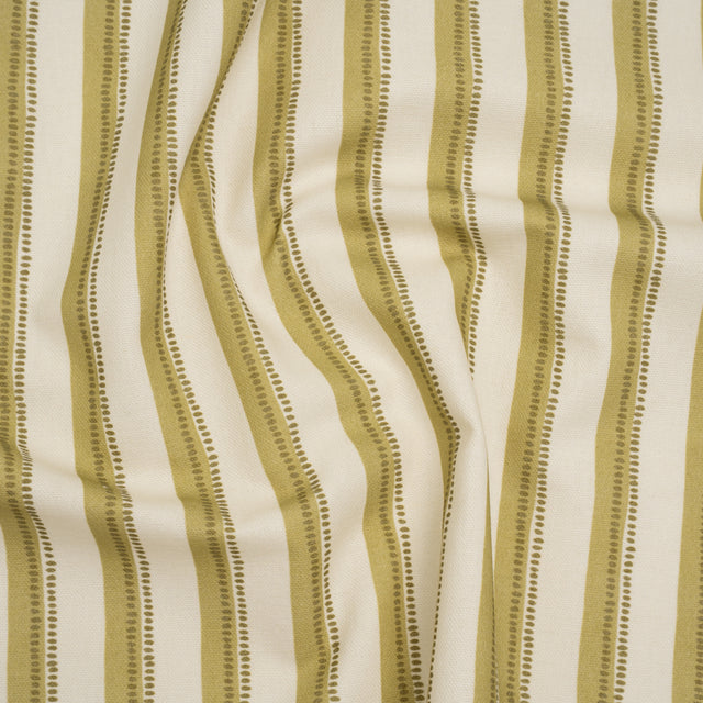 Cotton and Linen Canvas Print - Olive Stripes and Dots - British Imported