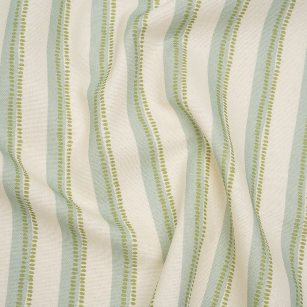 Cotton and Linen Canvas Print - Opal Stripes and Dots - British Imported