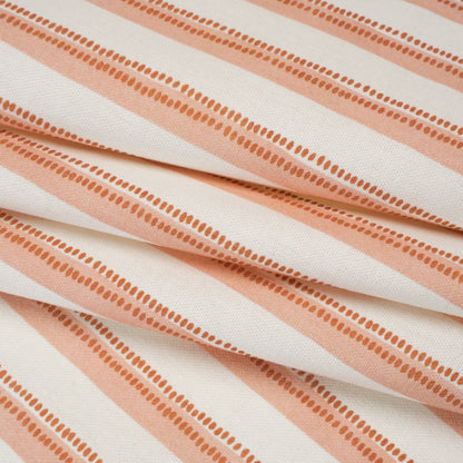 Cotton and Linen Canvas Print - Terracotta Stripes and Dots - British Imported