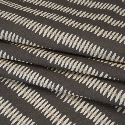 Cotton and Linen Canvas Print - Charcoal Dash and Dot Stripes - British Imported