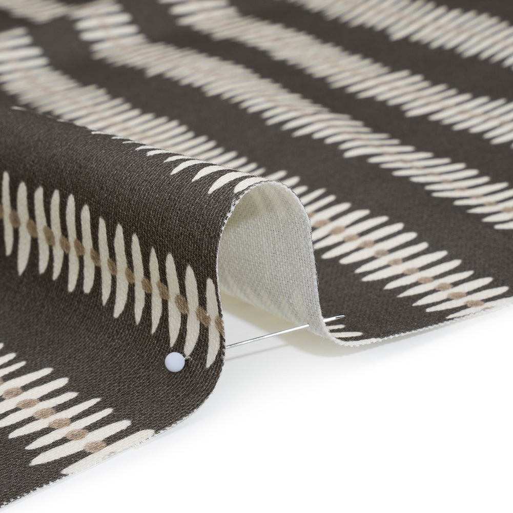Cotton and Linen Canvas Print - Charcoal Dash and Dot Stripes - British Imported