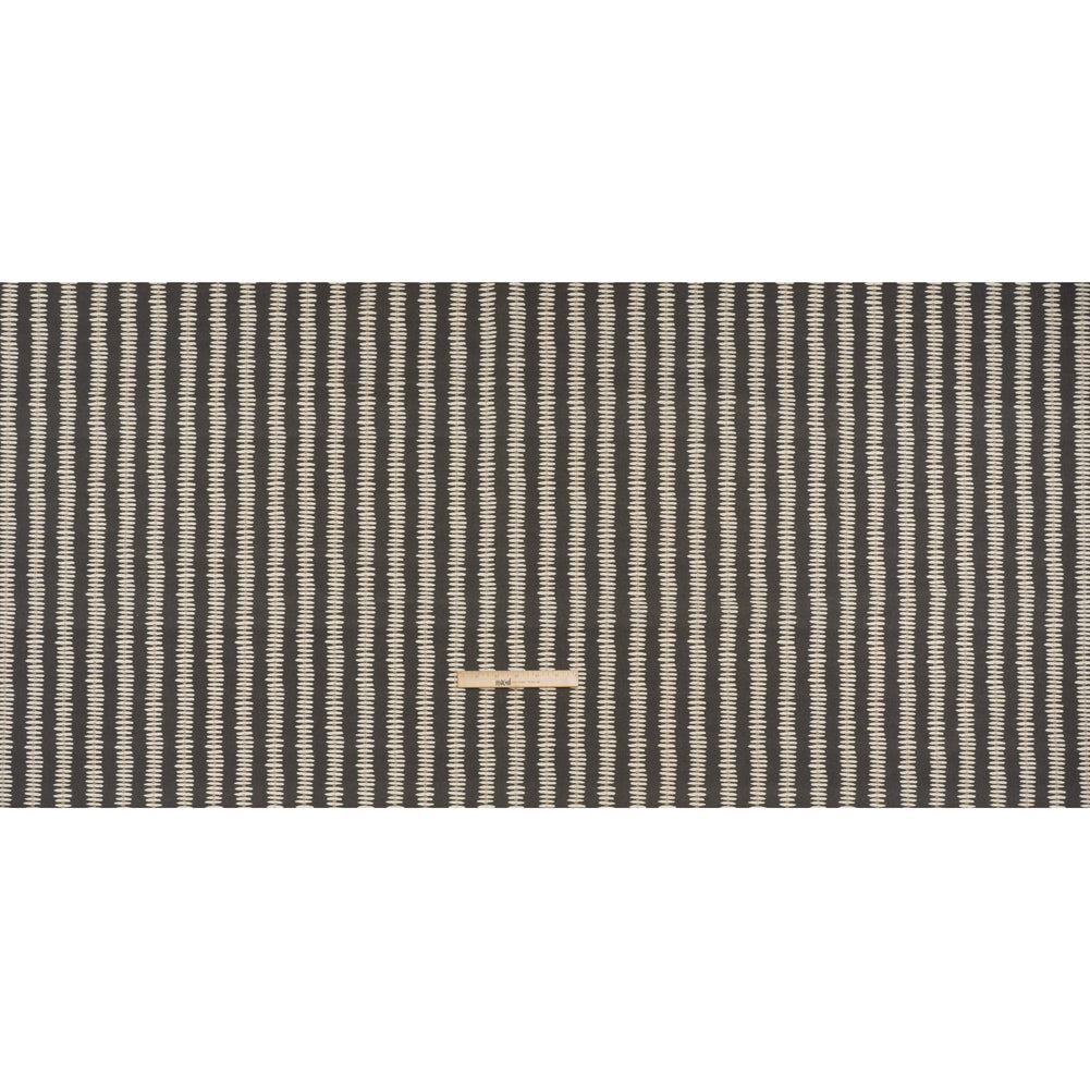 Cotton and Linen Canvas Print - Charcoal Dash and Dot Stripes - British Imported