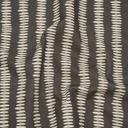 Cotton and Linen Canvas Print - Charcoal Dash and Dot Stripes - British Imported