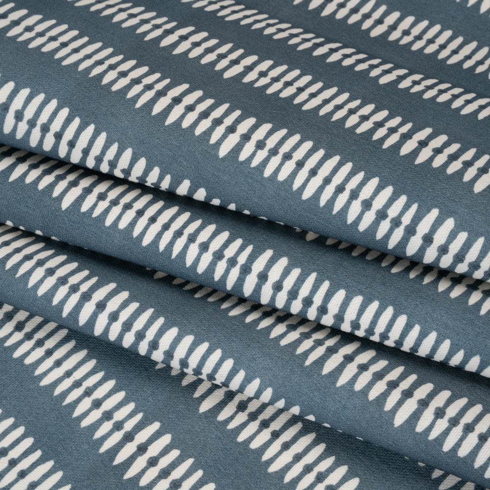 Cotton and Linen Canvas Print - Indigo Dash and Dot Stripes - British Imported - Folded