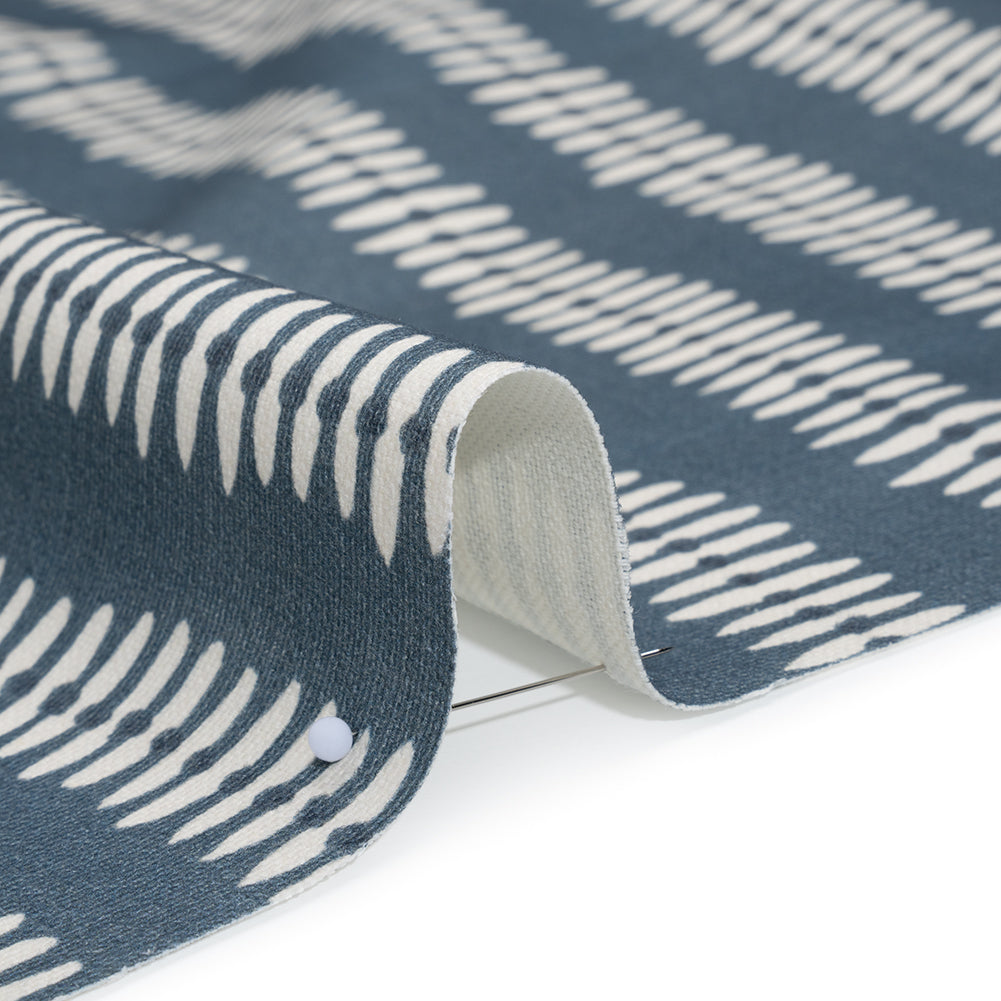 Cotton and Linen Canvas Print - Indigo Dash and Dot Stripes - British Imported - Detail