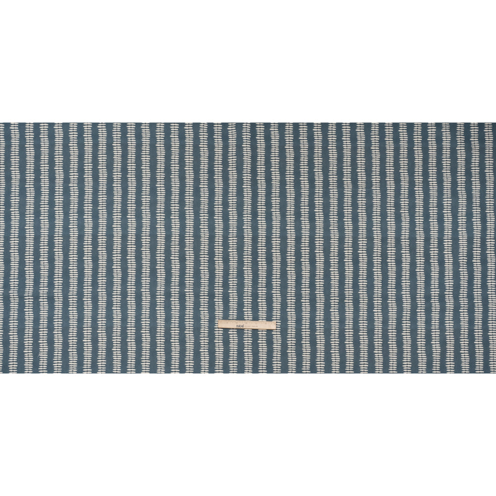Cotton and Linen Canvas Print - Indigo Dash and Dot Stripes - British Imported - Full