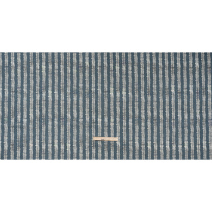 Cotton and Linen Canvas Print - Indigo Dash and Dot Stripes - British Imported