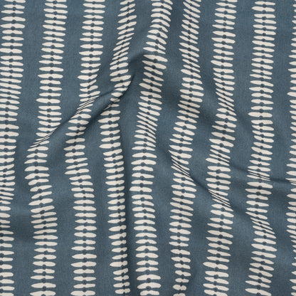 Cotton and Linen Canvas Print - Indigo Dash and Dot Stripes - British Imported