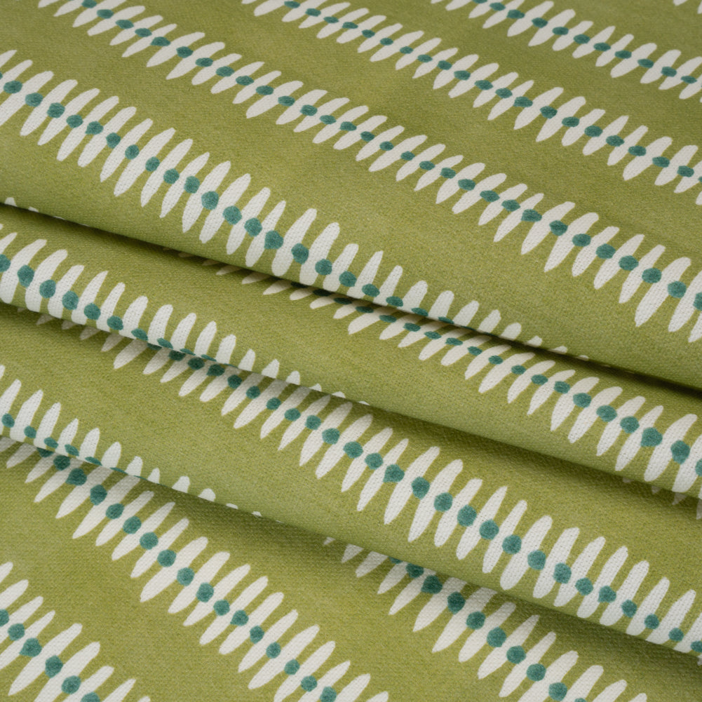 Cotton and Linen Canvas Print - Leaf Dash and Dot Stripes - British Imported - Folded